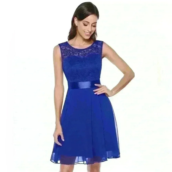 Women’s royal blue lace and chiffon BERY LOVE dress - Picture 1 of 7